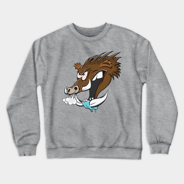 Angry Wild Hog Cartoon Boar Funny Animal Pig Head Crewneck Sweatshirt by Dad n Son Designs